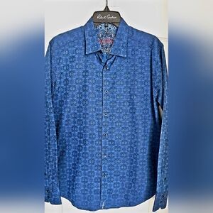 Robert Graham Blue Ornate Pattern Shirt Size Medium.